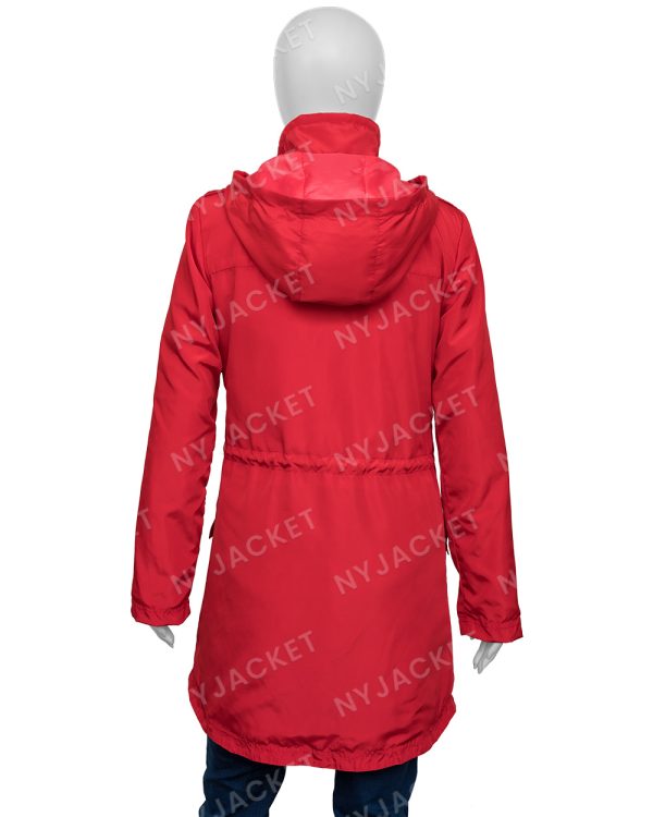 Women’s New Polyester Red Rain Coat with Hoodie